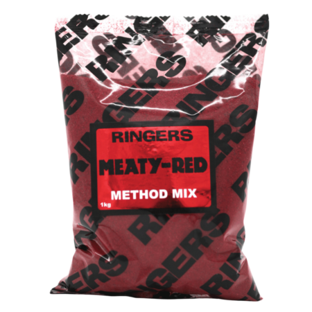 Ringers Premium Groundbaits – Meaty Red Method Mix 1kg — product packaging.