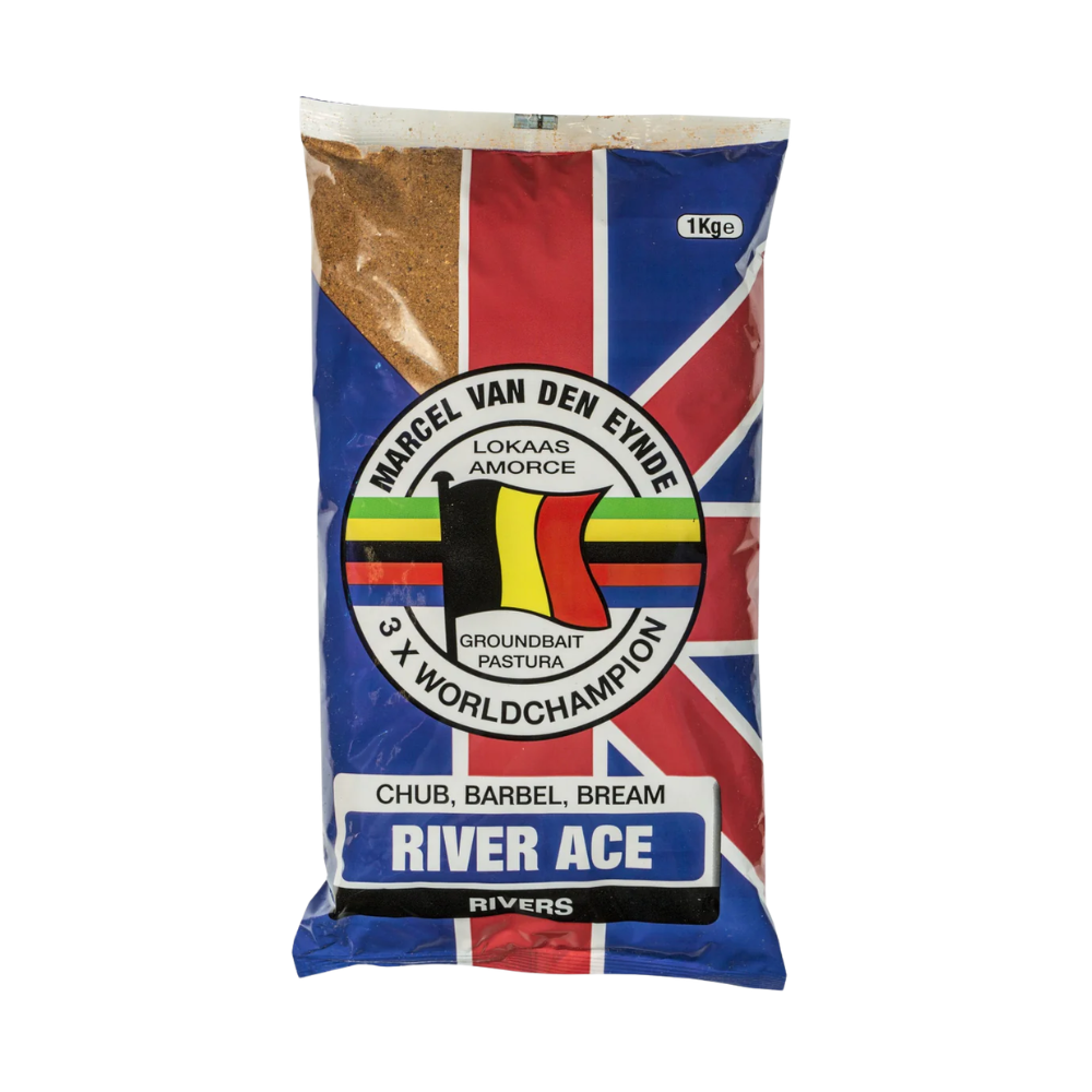 Marcel Van Den Eynde Specialist Groundbaits 1kg – River Ace Marcel Van Den Eynde Specialist Groundbaits 1kg – River Ace — product packaging.