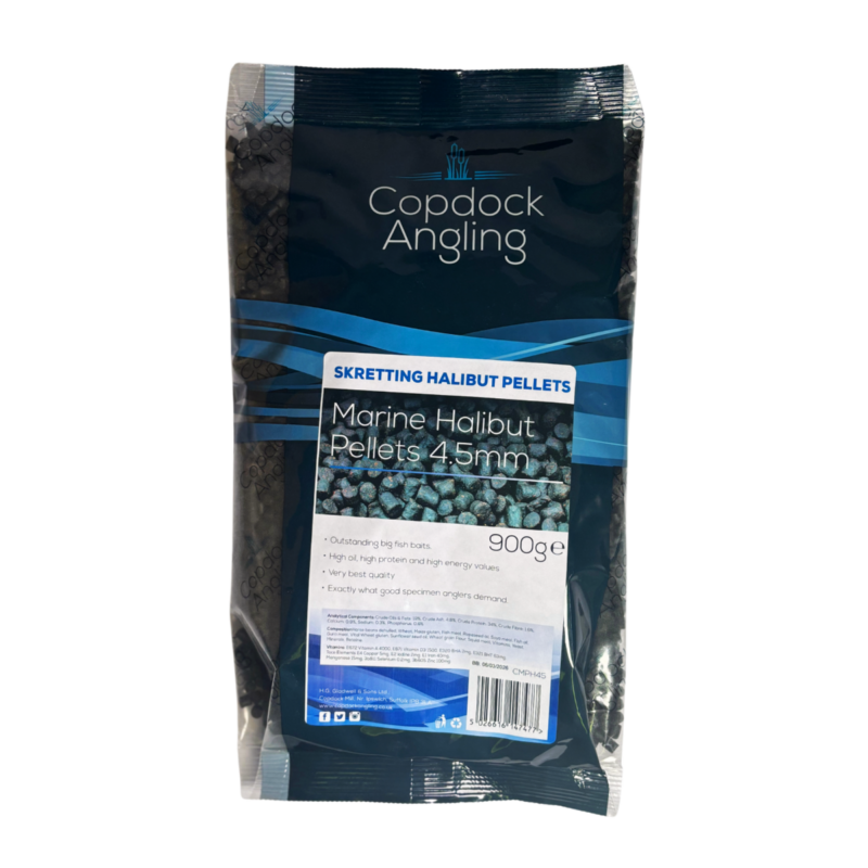 Copdock Angling Halibut Pellets 900g — 4.5mm — manufacturer packaging example.