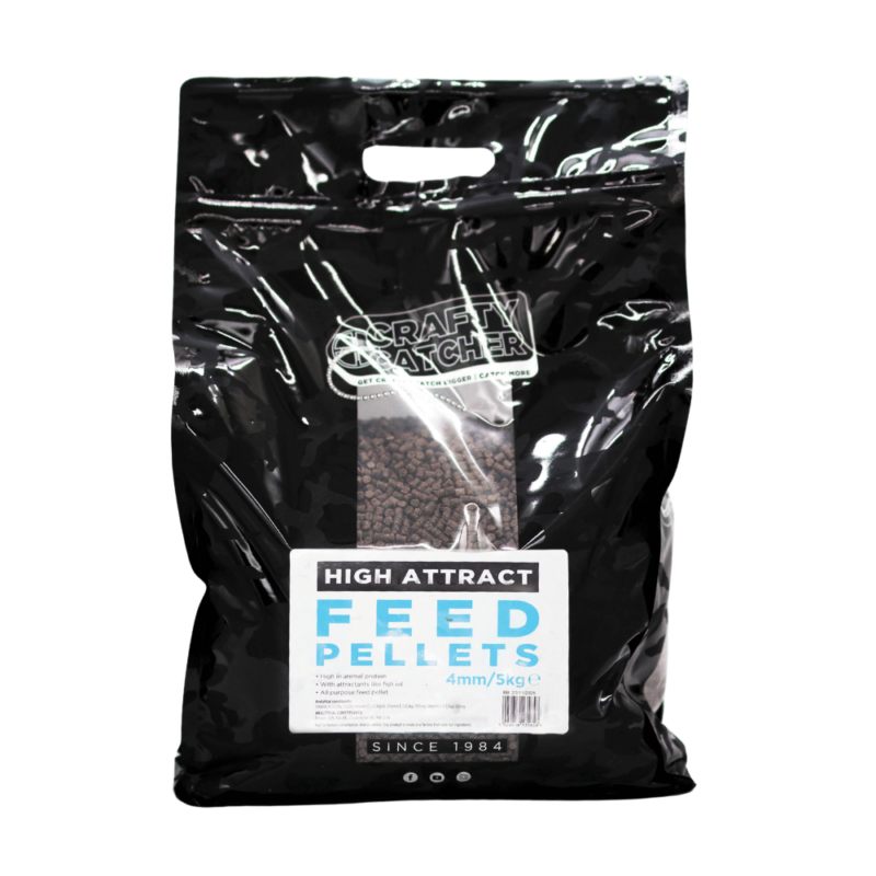 Crafty Catcher High Attract Feed Pellets 5kg — 4mm — manufacturer packaging example.