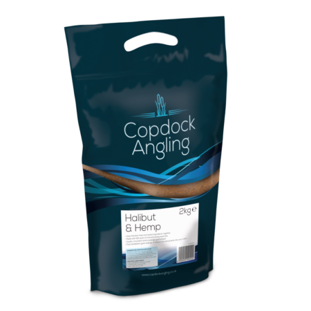 Copdock Angling XL Groundbait 2kg — Halibut & Hemp — labelled product packaging.