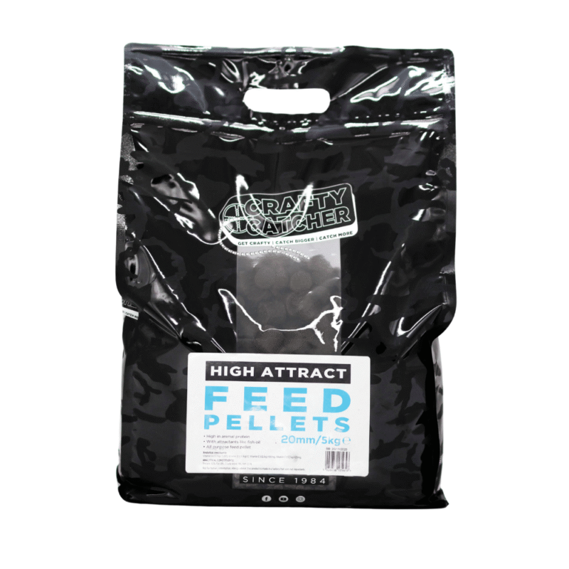 Crafty Catcher High Attract Feed Pellets 5kg — 20mm — labelled product packaging.