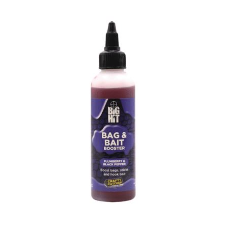 Crafty Catcher Big Hit Bag and Bait Boosters 100ml — Plumberry & Black Pepper — labelled product packaging.