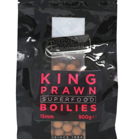 Crafty Catcher Superfood Boilies 900g — King Prawn, 15mm — labelled product packaging.