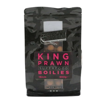 Crafty Catcher Superfood Boilies 900g — King Prawn, 18mm — labelled product packaging.